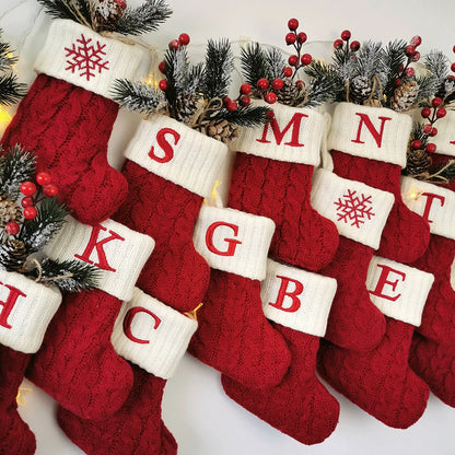 Christmas Stocking Name Letter Red Snowflake DIY Alphabet Knitting Stocking