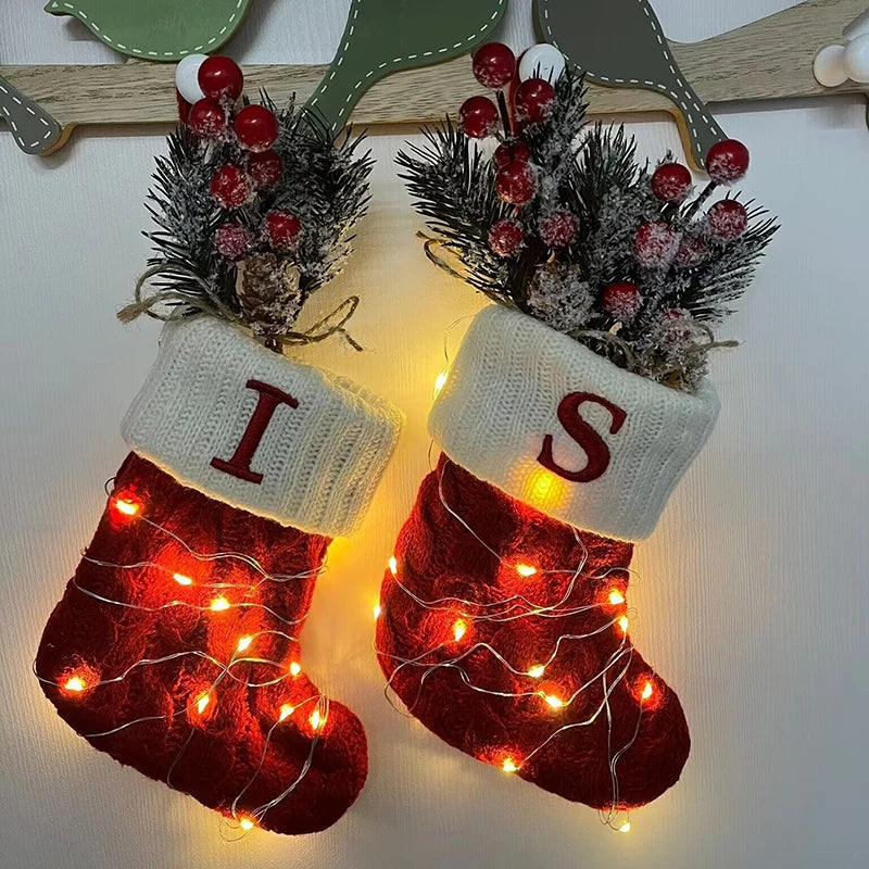 Christmas Stocking Name Letter Red Snowflake DIY Alphabet Knitting Stocking