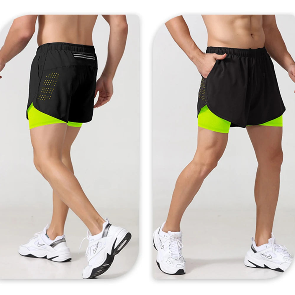 Pantalones cortos deportivos para hombre, ropa deportiva de dos niveles, pantalones cortos de entrenamiento de verano 2 en 1, ropa de playa para hombre, pantalones cortos para correr, gimnasio