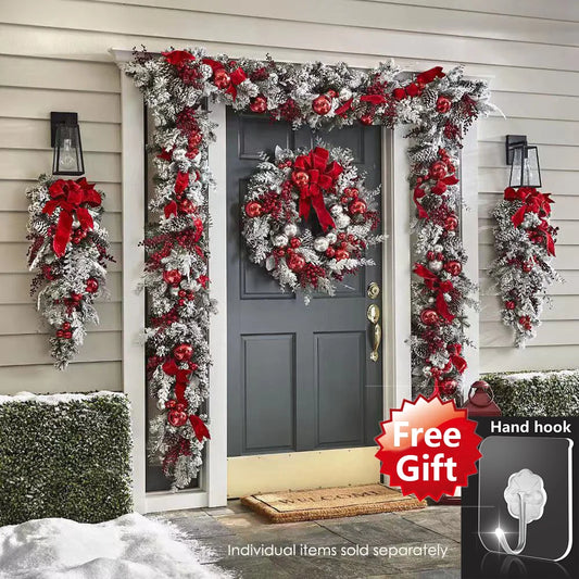 Christmas Wreath for Front Door Red Ball Ornaments Window Mantle Indoor Outdoor Decoration