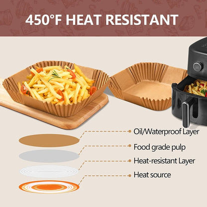 Square XXL Air Fryer Molds, 20cm & 23cm Disposable Parchment Paper Liners, Oven Accessories for 5-8 Liter Oil-Free Fryers