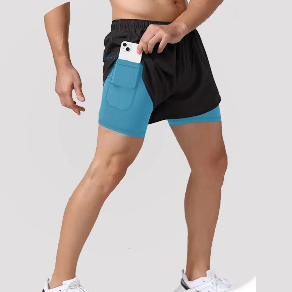 Pantalones cortos deportivos para hombre, ropa deportiva de dos niveles, pantalones cortos de entrenamiento de verano 2 en 1, ropa de playa para hombre, pantalones cortos para correr, gimnasio