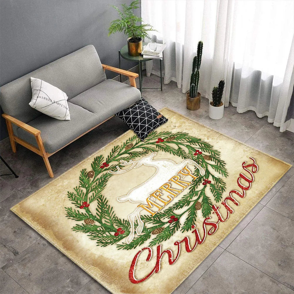 Alfombra navideña de Papá Noel y alce para decoración de sala de estar, sofá, mesa, alfombras de área grande, pasillo, balcón, alfombra antideslizante