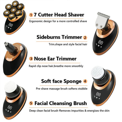 Men 7D Floating Men Electric Shaver Wet Dry Beard Hair Trimmer Electric Razor Rechargeable Bald Head Shaving Machine LCD Display