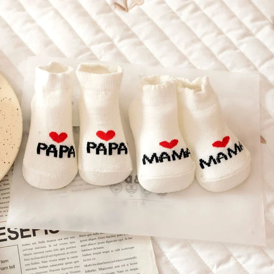 2Pairs Newborn Baby Girls Boys Socks White Cute Love MAMA PAPA