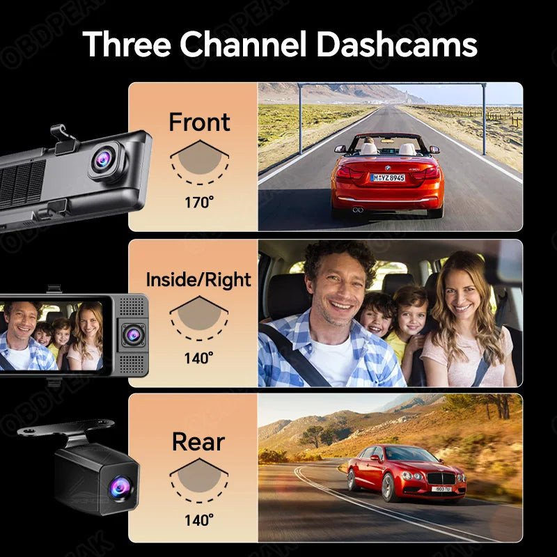 3 Cameras Dash Cam Carplay Android Auto 2.5k 2560*1440P Rearview Mirror Video Recording WIFI Loop Record Gps Navigation Car DVR