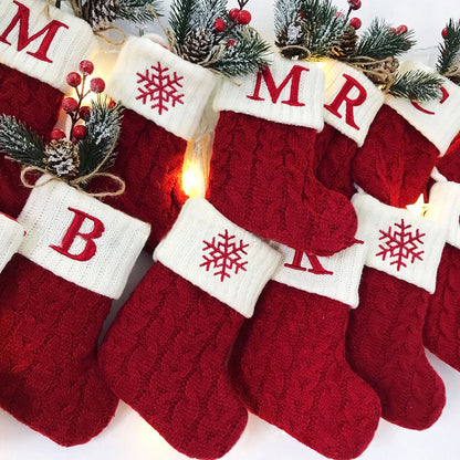 Christmas Stocking Name Letter Red Snowflake DIY Alphabet Knitting Stocking