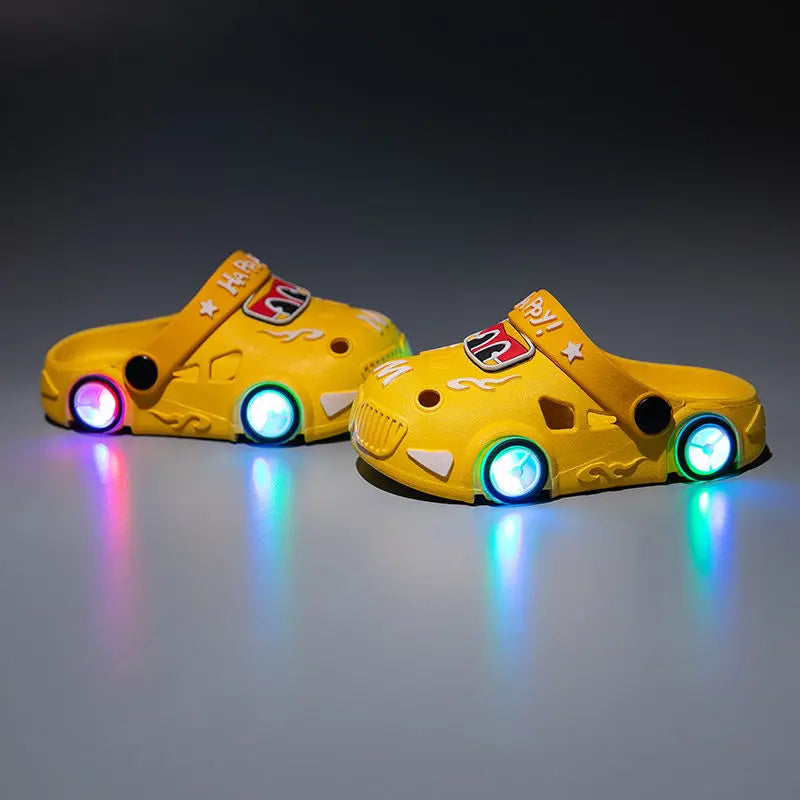 Children Slippers LED Lighted Boys Girls Hole Shoes Anti Slip Soft Sole Beach Sandals Cartoon Car Glowing Kids Shoes