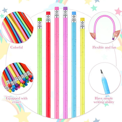 20 PCS Flexible Soft Pencil,Colorful Bendy Pencil,Magic Bendable Pencil with Eraser for Gifts and Reward