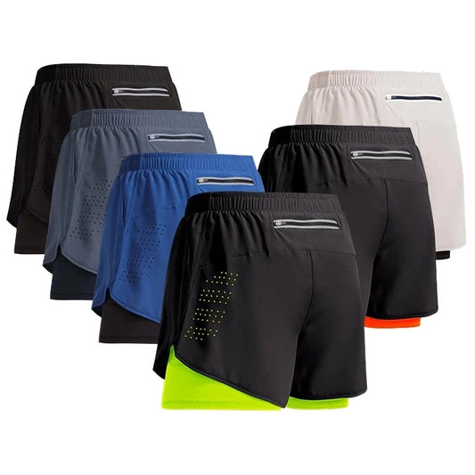 Shorts esportivos masculinos, shorts esportivos de treinamento de dois andares, calça curta de verão 2 em 1, roupa de praia, corrida, academia, shorts de corrida