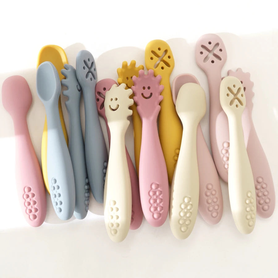 3PCS Cute Baby Learning Spoons Utensils Set Newborn Feeding Spoon Set Toddler Scoop