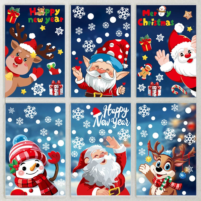 2025 Santa Claus Reindeer Window Glass Stickers Snowman Electrostatic Wall