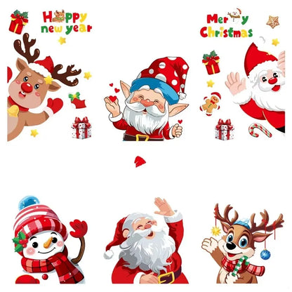 2025 Santa Claus Reindeer Window Glass Stickers Snowman Electrostatic Wall