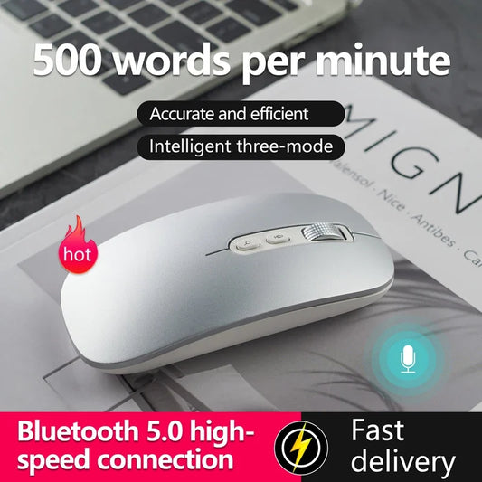 AI Smart Wireless Mouse Voice Control 40+ Languages Input Auto Translate Adjustable DPI Bluetooth Rechargable for Windows/PC