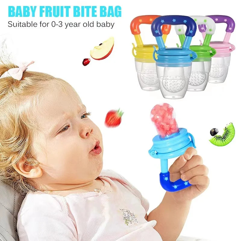 Bebê Frutas Comer Suplemento Acessórios Grau Alimentício Silicone Mordedor Bebê Purê Saco Dentição Vara