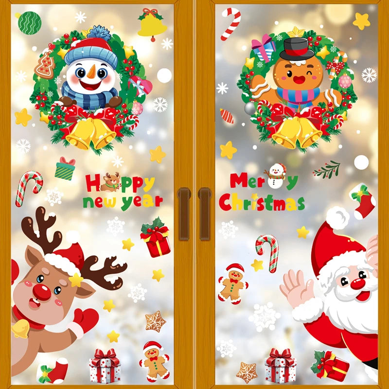 2025 Santa Claus Reindeer Window Glass Stickers Snowman Electrostatic Wall