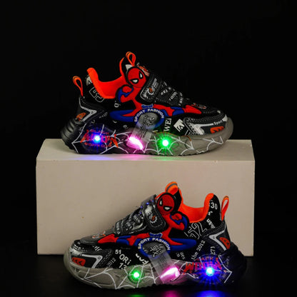 Disney LED Casual Sneakers Red Black for Boys Spiderman Lighted Non-slip Shoes Size 21-30