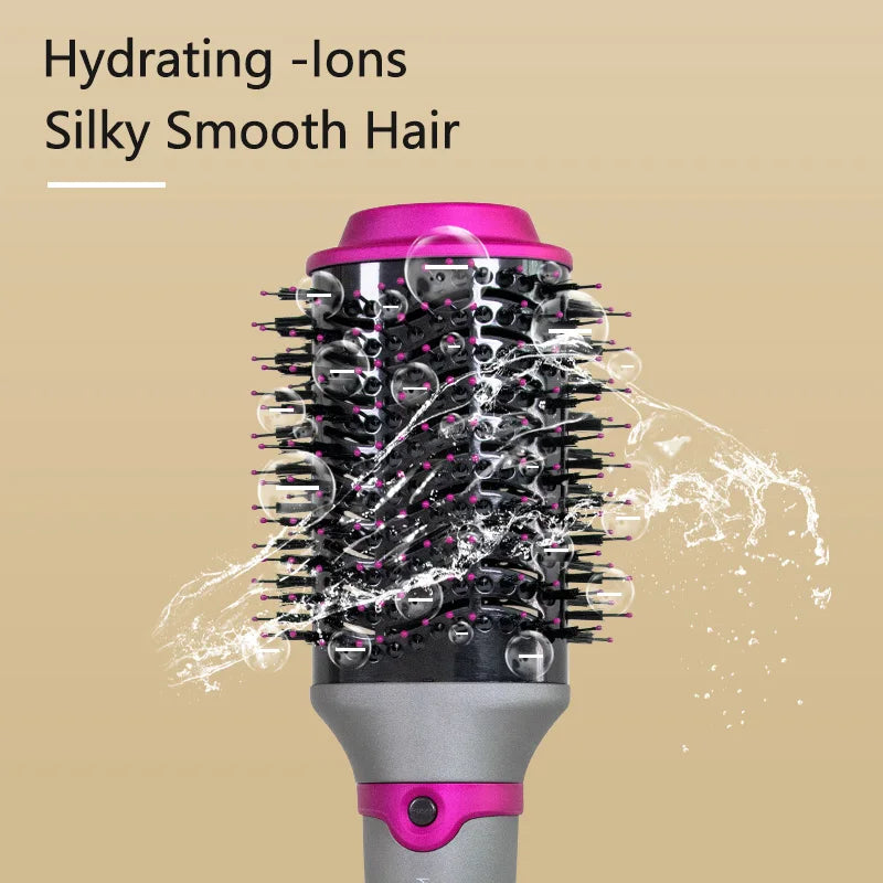 Woman brushing hair brush 2 In 1 Electric Hot Air Brush One Step Professional Salon Hair Styler Electric Ion Blow Dryer Brush