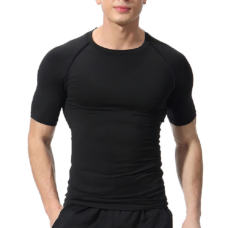 Camiseta esportiva masculina de secagem rápida, manga curta, camiseta esportiva, academia, fitness, camiseta de compressão, treinamento, corrida, camiseta masculina Rashgard