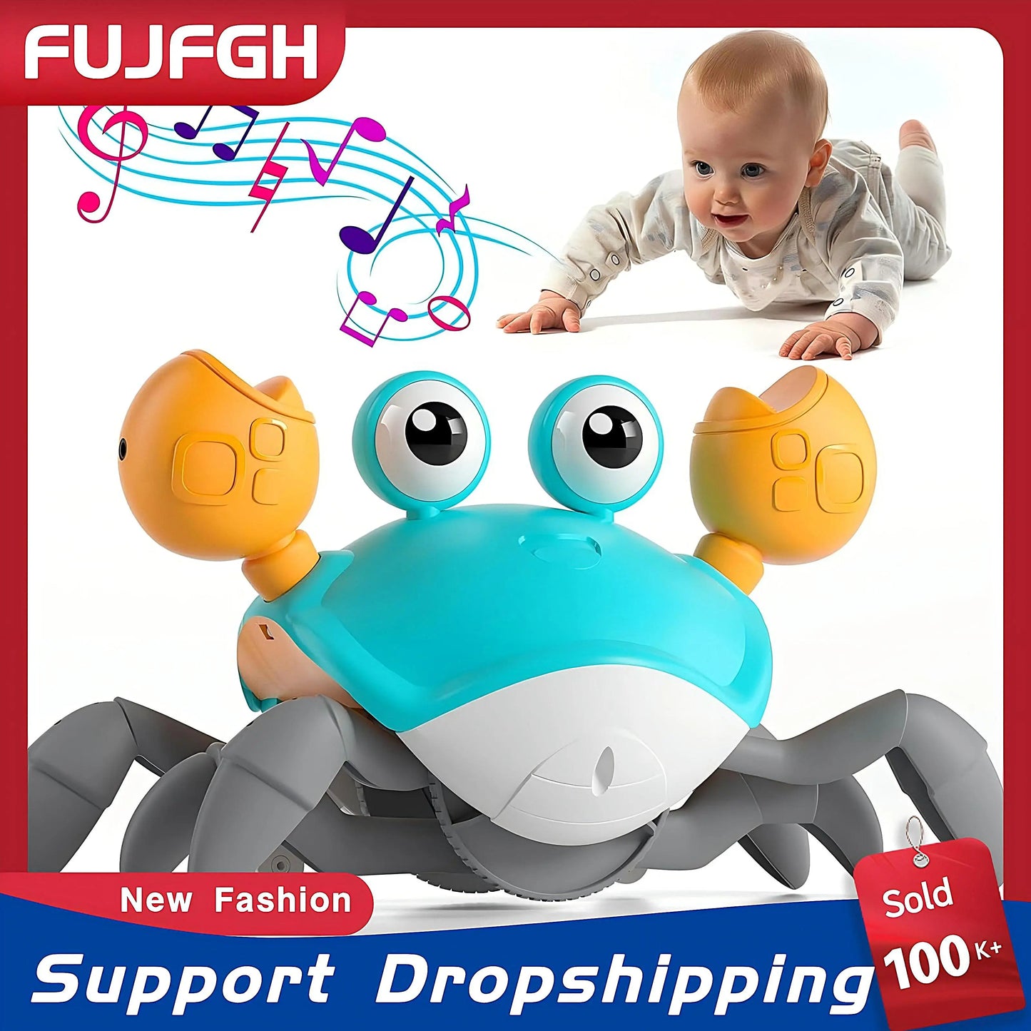 Dancing Crab Run Away Toy for Babies Crawling Interactive Escape Crabs Sensing Toys Baby Birthday Gifts with Music Toddle Box