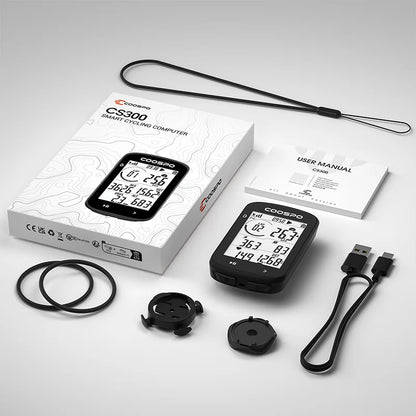 COOSPO CS300 Wireless Bicycle Computer GPS Bike Speedometer Odometer 2.6in Bluetooth ANT+ Slope Altitude APP Sync for Strava TP