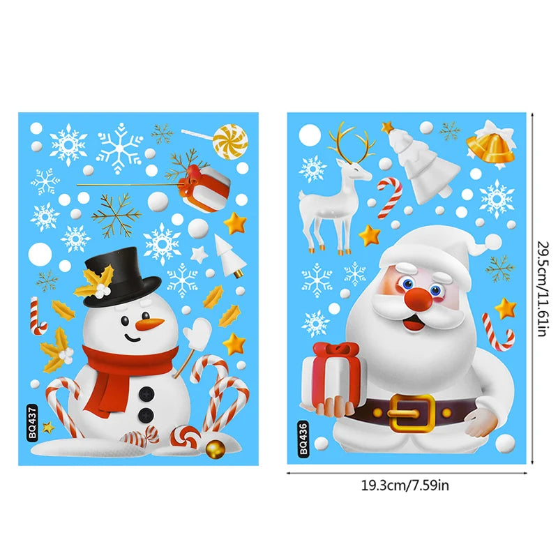 Christmas Window Sticker Santa Claus Snowman Glass Set Decoration Wall Decal 2025