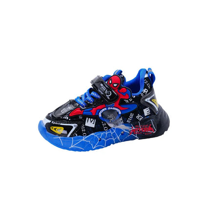 Disney LED Casual Sneakers Red Black for Boys Spiderman Lighted Non-slip Shoes Size 21-30