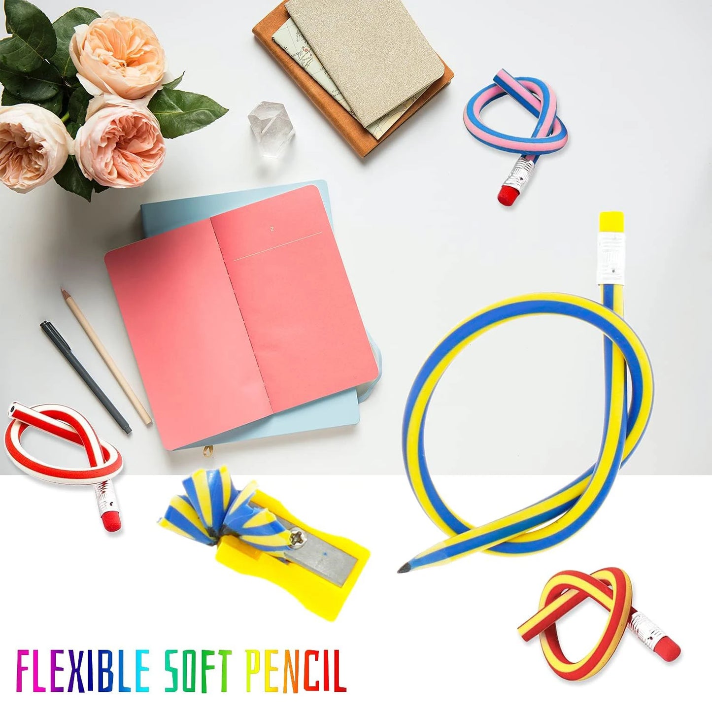 20 PCS Flexible Soft Pencil,Colorful Bendy Pencil,Magic Bendable Pencil with Eraser for Gifts and Reward