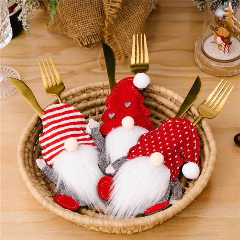 4/2/1PCS Xmas Cutlery Bag Santa Claus Knife Fork Storage Pocket Bag Tableware Decorations Home