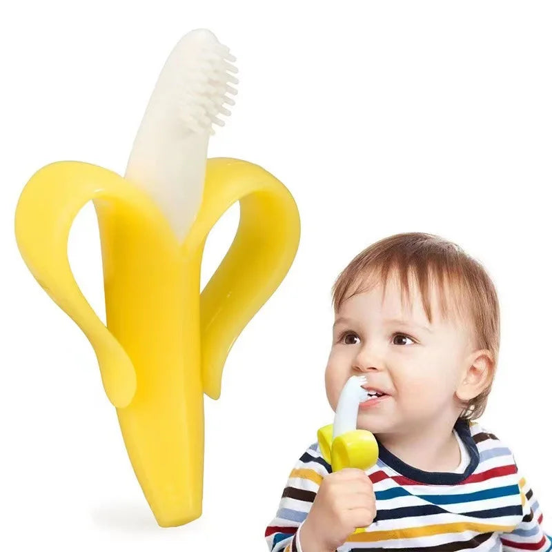 Banana Shape Safe Toddle Teether Baby Silicone Training Toothbrush BPA Free Banana Teething Ring Silicone Chew Dental Care Tooth