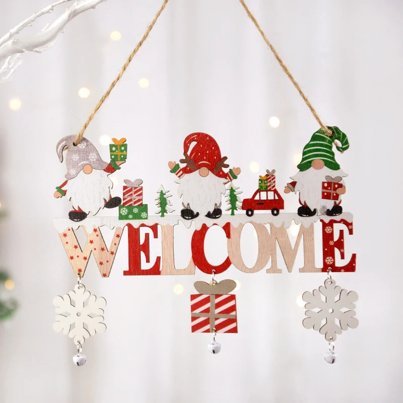 Gnome Santa Claus Wooden Hanging Ornament Merry Christmas Decoration for Home Door