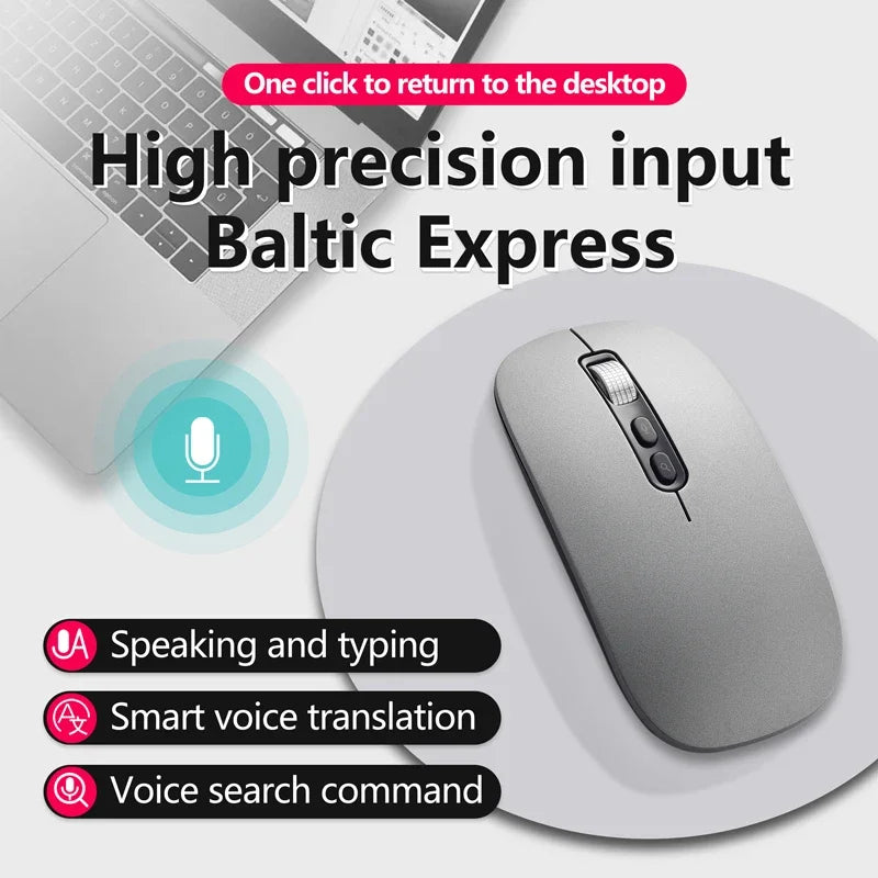 AI Smart Wireless Mouse Voice Control 40+ Languages Input Auto Translate Adjustable DPI Bluetooth Rechargable for Windows/PC