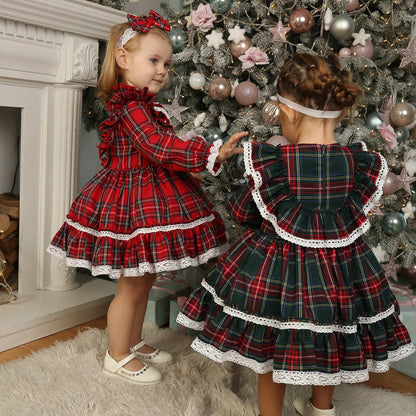 Ma&Baby 1-7Y 2024 Christmas Girls Red Dress Kid Toddler Girl Plaid Bow Tulle Tutu Party Dresses Costumes