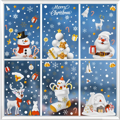 Christmas Window Sticker Santa Claus Snowman Glass Set Decoration Wall Decal 2025