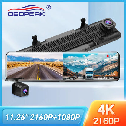 OBDPEAK H6 12" 4K Dual Lens Dash Cam WIFI GPS Rear View Mirror Camera Touch Screen Streaming Video Recorder Car DVR