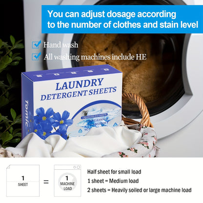 Natural Laundry Detergent Tablets 120 Dissolvable Washing Machine Laundry Detergent Tablets, Fresh Natural Floral Scent, Portable, Neat, Eco-Friendly, Plastic-Free Bottle, Efficient Cleaning (120 Pcs)